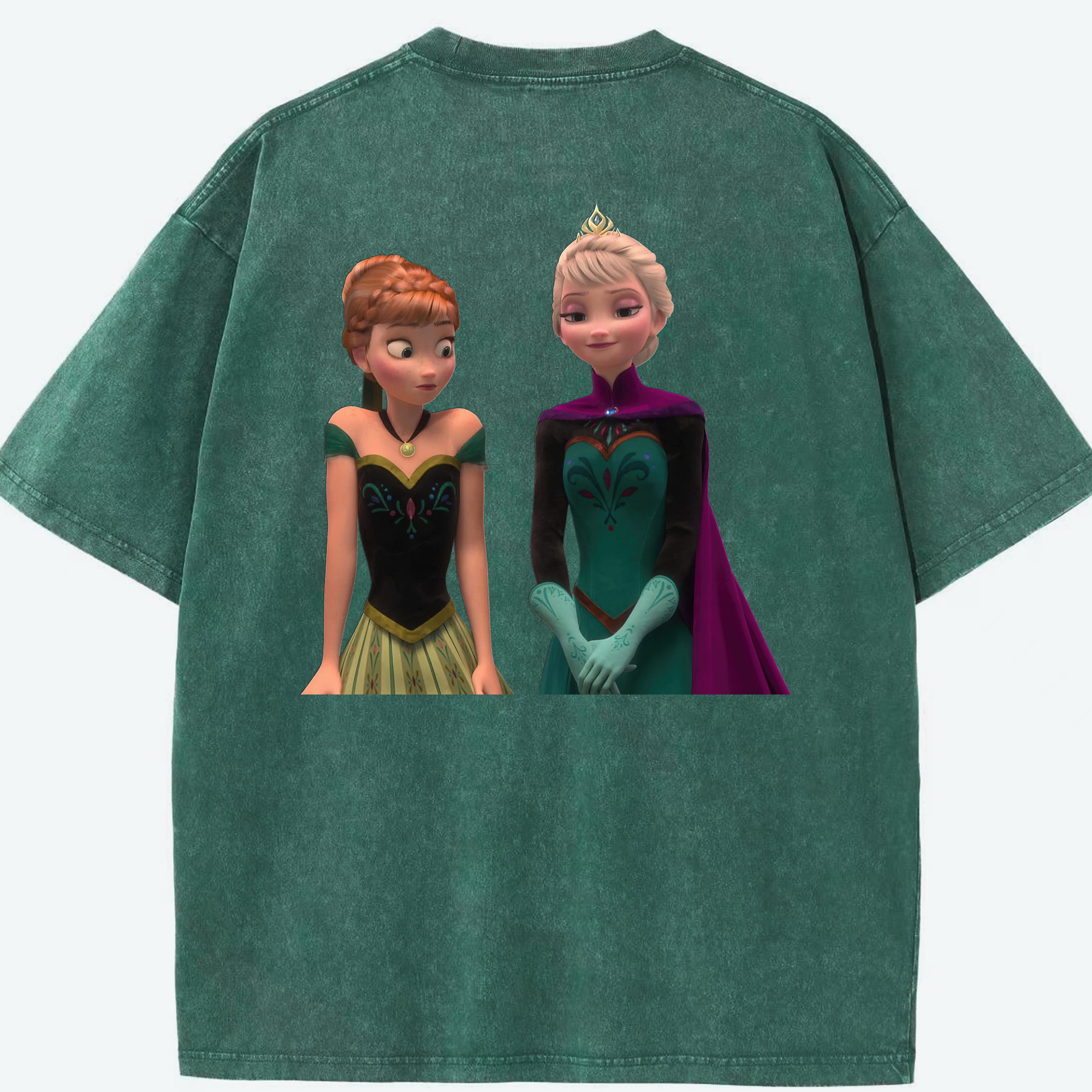 （画像用） アナと雪の女王 アンナ エルサ Frozen Anna Elsa 綿100% ヴィンテージ風 半袖Tシャツ（背面プリント）